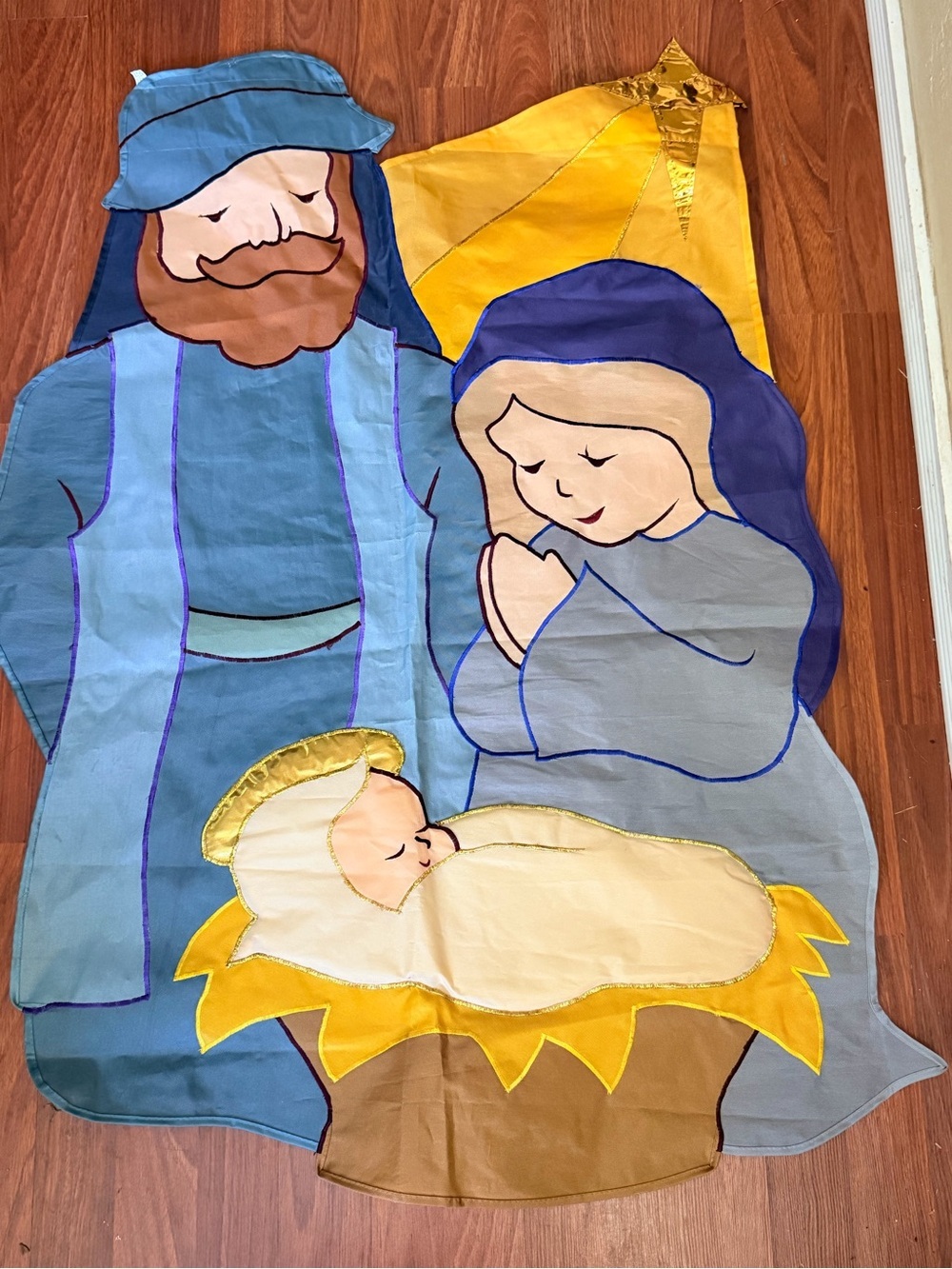 Holiday Nativity House Flag- Blue, Yellow, Cream
